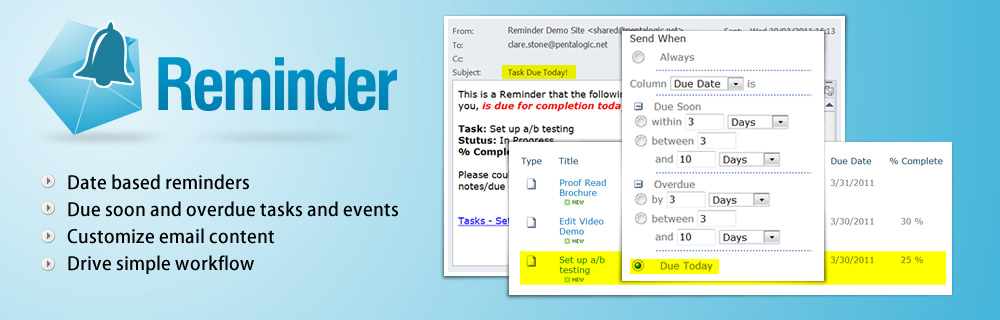 SharePoint Reminder - date based email alerts